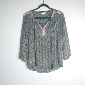 M DR2 by Daniel Rainn Embroidered Black Print Top